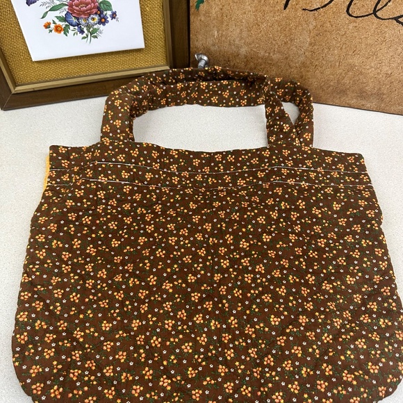 Vintage Handmade Bag Quilted Sewing Bag Tote Grocery Bag Retro Fabric - Picture 2 of 6
